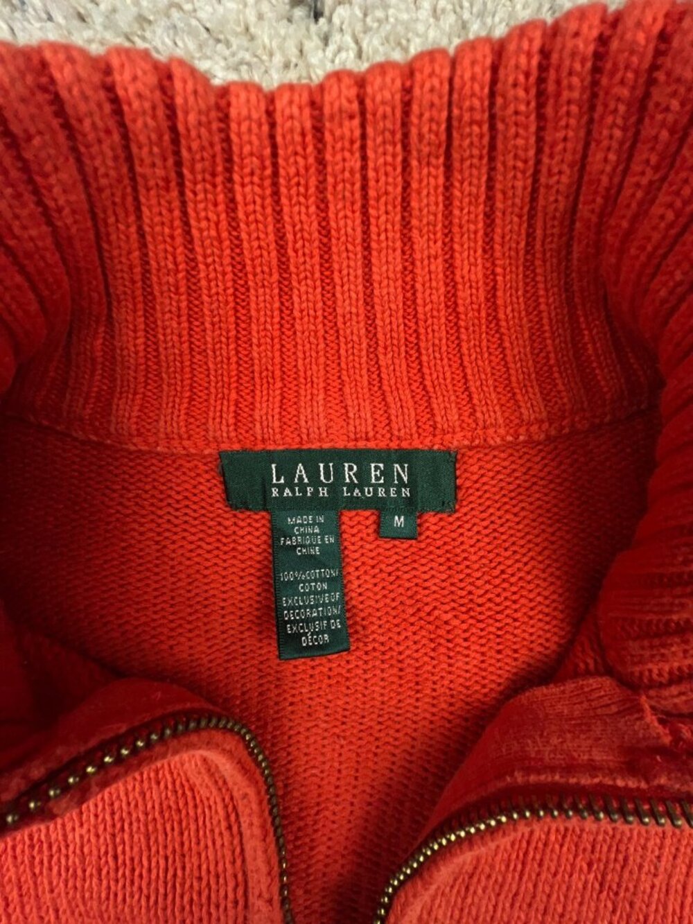 Lauren Ralph Lauren Women’s Sweater Orange Full Zip Medium Cotton Accents Knit - Picture 6 of 15